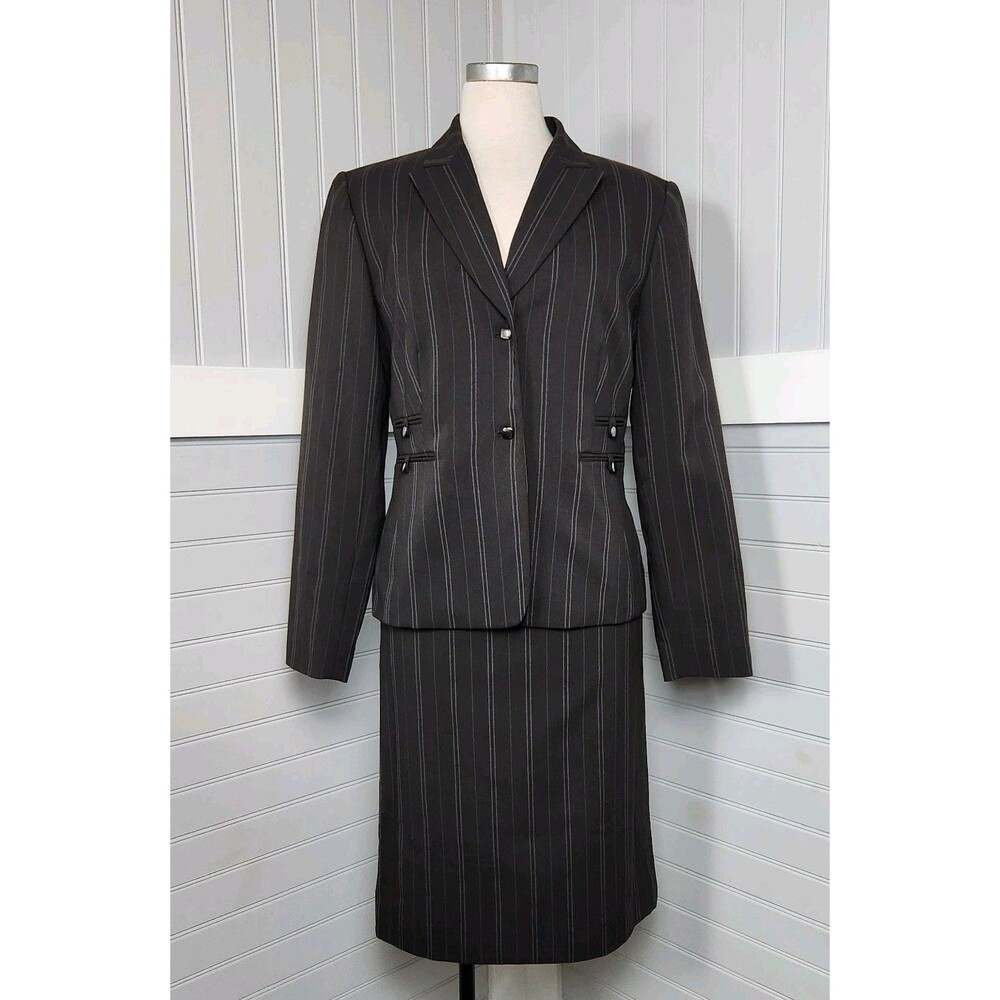 Travis Ayers Pinstriped Skirt Suit Womens Gray 10 Blazer/Pencil Office Business